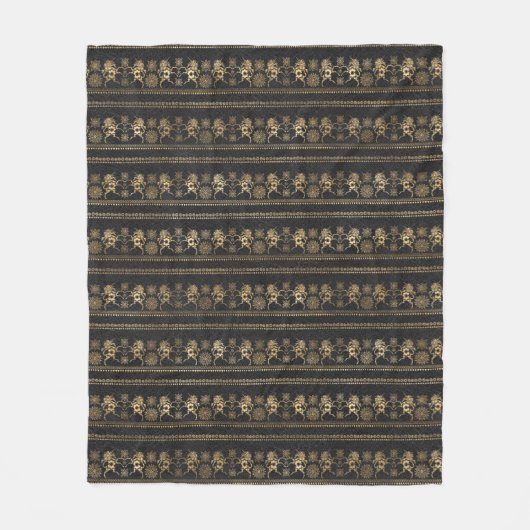 ダークグレー&金ゴールドボヘミアンユニコーンパターン フリースブランケット (正面)