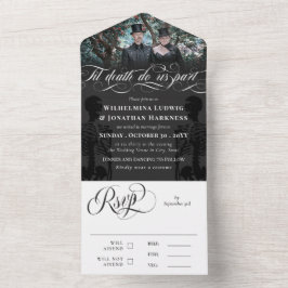 ダークグレーTil死は私たちパーティーゴシック結婚の写真 オールインワン招待状