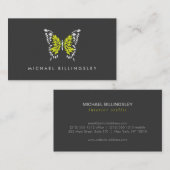 ダークグ色彩の鮮やかレーに黄色の蝶のロゴ 名刺 (正面/裏面)