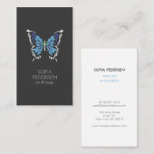 ダークグ色彩の鮮やかレートの青い蝶のロゴ(縦) 名刺 (正面/裏面)