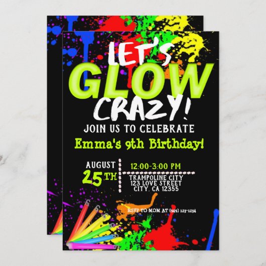 ダークコズミックジャンプ&ネオンパーティーで輝く 招待状 (正面/裏面)