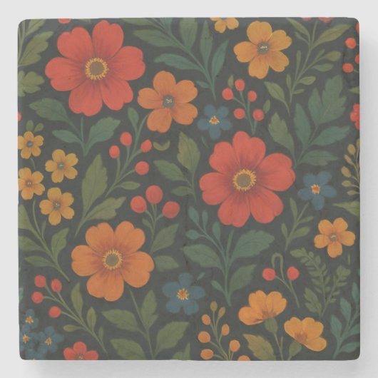 ダークコタジェーレ素朴ファームハウスヴィンテージフローラ ストーンコースター (正面)