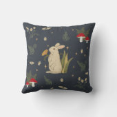 ダークコテージコアネイビーボタニカルウッドランドウサギ クッション (裏面)