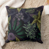 ダークコンテンポラリーフローラボタニカルパープル&グリーン クッション (ブランケット)