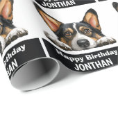 ダークコーギ誕生日カラフルかわいい ラッピングペーパー (ロールコーナー)