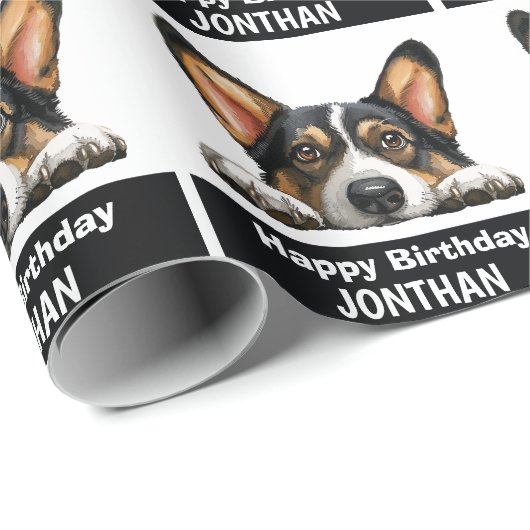 ダークコーギ誕生日カラフルかわいい ラッピングペーパー (ロールコーナー)