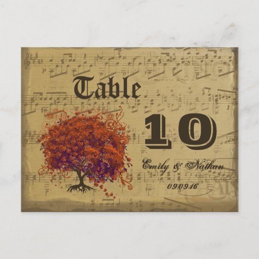 ダークコーラルハートリーフツリーテーブル番号 ポストカード (正面)