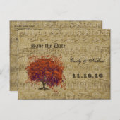 ダークコーラルハートリーフツリー日付を保存 案内ポストカード (正面/裏面)