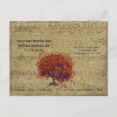 ダークコーラルハートリーフツリー日付を保存 案内ポストカード (裏面)