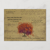 ダークコーラルハートリーフツリー日付を保存 案内ポストカード (裏面)