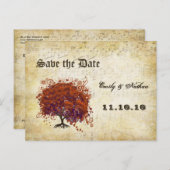 ダークコーラルハートリーフツリー日付を保存 案内ポストカード (正面/裏面)