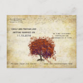 ダークコーラルハートリーフツリー日付を保存 案内ポストカード (裏面)