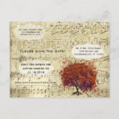 ダークコーラルハートリーフツリー日付を保存 案内ポストカード (裏面)