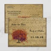 ダークコーラルハートリーフツリー日付を保存 案内ポストカード (正面/裏面)