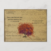 ダークコーラルハートリーフツリー日付を保存 案内ポストカード (裏面)