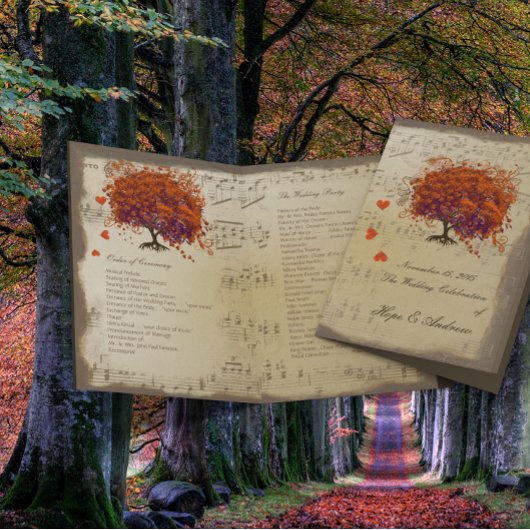 ダークコーラルハートリーフツリー結婚式 プログラム