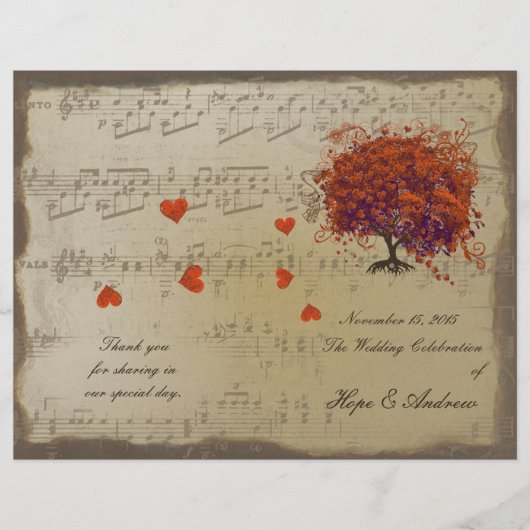 ダークコーラルハートリーフツリー結婚式 プログラム (正面)