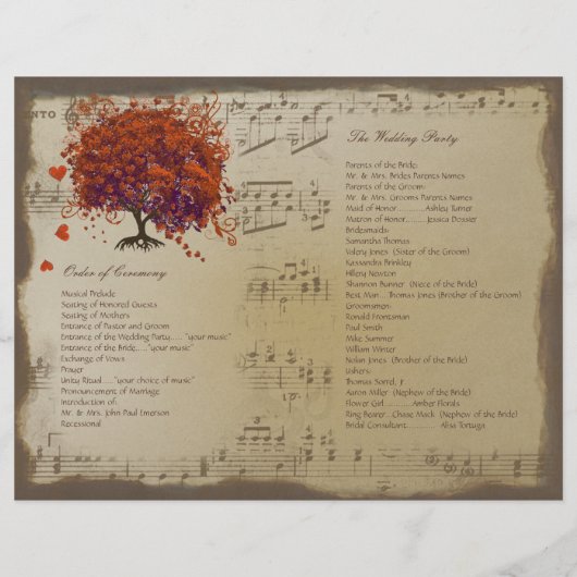 ダークコーラルハートリーフツリー結婚式 プログラム (裏面)