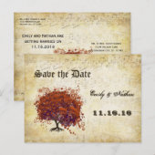 ダークコーラルハートリーフツリー　セーブ・ザ・デート 案内ポストカード (正面/裏面)