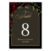 ダークゴシックな赤と緑の花のムーディーな結婚式 テーブルナンバー (正面)