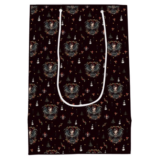 ダークゴシックのクリスマスエンジェル ミディアムペーパーバッグ (裏面)