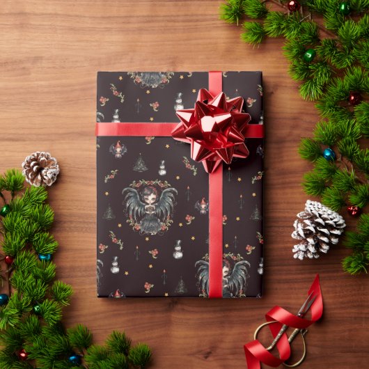 ダークゴシックのクリスマスエンジェル ラッピングペーパー (クリスマスギフト)