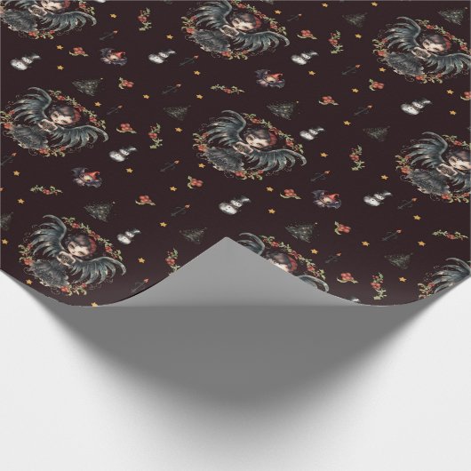 ダークゴシックのクリスマスエンジェル ラッピングペーパー (角)