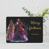 ダークゴシックのサンタとトナカイのクリスマス シーズンカード (スタンド正面)