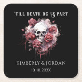 ダークゴシックのスカル「死ぬまで我々は別結婚れる スクエアペーパーコースター (正面)