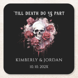 ダークゴシックのスカル「死ぬまで我々は別結婚れる スクエアペーパーコースター