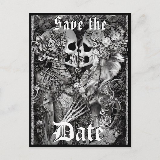 ダークゴシックのハロウィーンの結婚式の日付を保存 案内ポストカード (正面)
