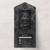 ダークゴシックのブラックダマスクディナー オールインワン招待状 (内側)