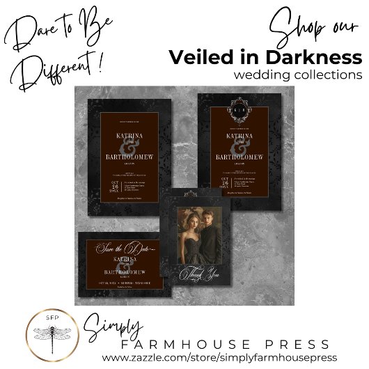 ダークゴシックのブラックフローラサテンダマスクブラウン写真 セーブザデート