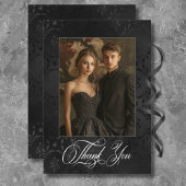 ダークゴシックのブラックフローラサテンダマスクブルー結婚ズ サンキューカード