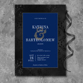 ダークゴシックのブラックフローラサテンダマスクブルー結婚ズ 招待状