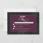 ダークゴシックのブラックフローラサテンダマスクワイン結婚ズ 出欠カード (正面)