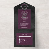 ダークゴシックのブラックワインフローラサテンディナー オールインワン招待状 (内側)