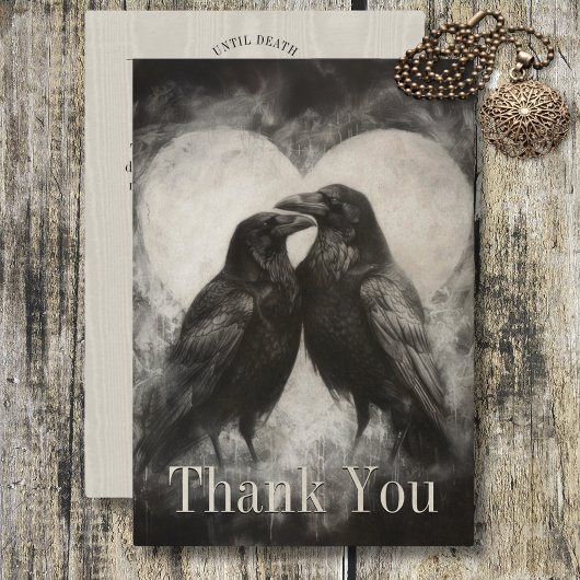 ダークゴシックのブラック&タン・レイヴン結婚カップル サンキューカード