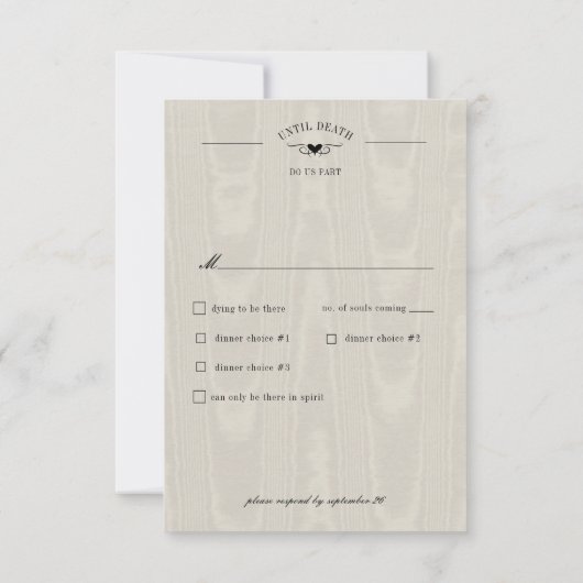 ダークゴシックのブラック&タンRavenスクリプトディナー 出欠カード (裏面)