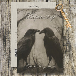 ダークゴシックのブラック&タンRavenスクリプ結婚ト 出欠カード