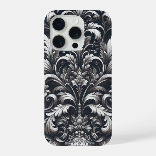 ダークゴシックの太字の装飾的な花柄 iPhoneケース (裏面)