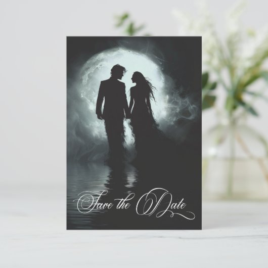 ダークゴシックの月明かりのカップルのシルエット結婚ズ セーブザデート (スタンド正面)