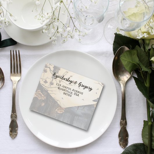 ダークゴシックの森のフローラ背景の写真 オールインワン招待状