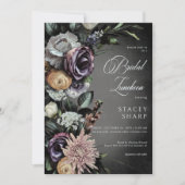 ダークゴシックの神秘的にミュートされたフローラぼやけランチョン 招待状 (正面)