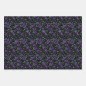 ダークゴシックの花の模様と深い紫バラ ラッピングペーパーシート (正面2)