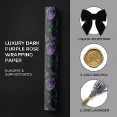 ダークゴシックの花の模様と深い紫バラ ラッピングペーパー