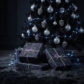 ダークゴシックの花の模様と深い紫バラ ラッピングペーパー