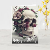 ダークゴシックの陰鬱な憂鬱なスカルとバラ カード (黄色い花)