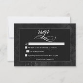 ダークゴシックの黒いフローラサテンダマスクウェディング 出欠カード (正面)