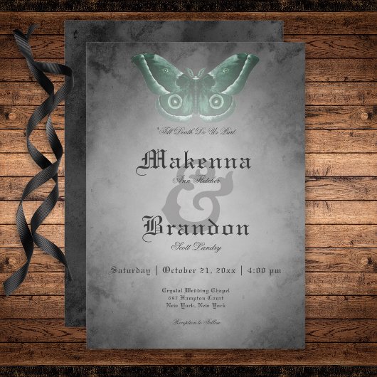ダークゴシックの黒い水色の緑のガ結婚ス 招待状
